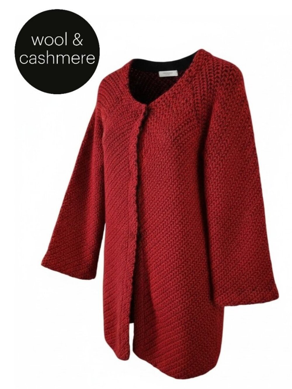 NORTHLAND VICOLO red black knit wool cashmere blend cardigan coat jacket